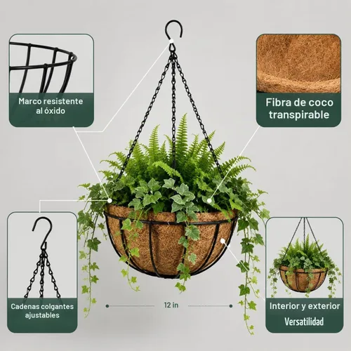 Vista 6 de Kingbuy - Cesta colgante para flores o plantas, con cadena, para la casa o el balcón, elemento decorativo