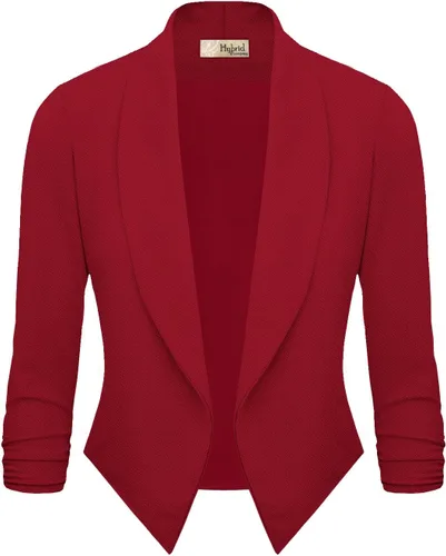 Vista 2 de Hybrid & Company Cárdigan ligero con frente abierto, chaqueta clásica de manga fruncida para el trabajo y la oficina