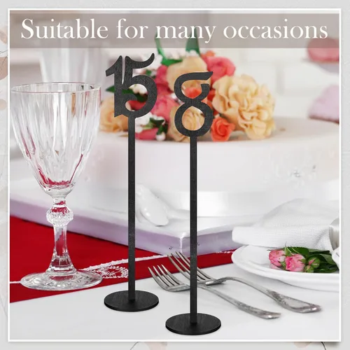 Vista 4 de Yulejo - 20 números de mesa para boda con soporte, 1-20, color negro Números de asiento de madera con base redonda, ideal para bodas, recepciones