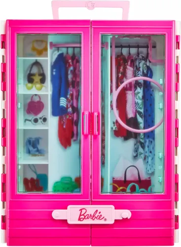 Vista 8 de Muñeca Barbie y Ken con su armario y coche convertible de dos plazas rosa. Incluye accesorios.