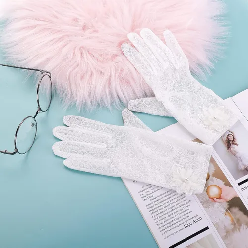 Vista 7 de Guantes florales de encaje para mujer, guantes de fiesta de té, novia y boda para ópera, graduación, Halloween y cosplay
