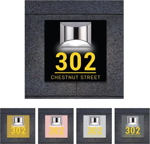 Vista 25 de Placa solar personalizada con números de casa, placa LED moderna para puerta, letrero acrílico para casa de jardín, montaje en la pared para casa