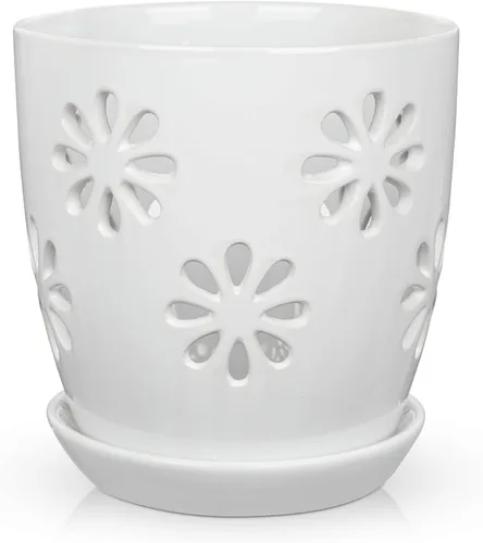 Vista 11 de Ollas de orquídeas de 6 pulgadas con agujeros Brown Black Ceramic Orchid Pot para trasplante marrón y negro