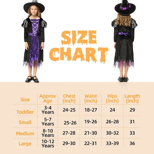 Vista 4 de Knowfunn Disfraz de bruja para niñas, disfraz de bruja de cuento de hadas para Halloween, disfraz de fiesta de Halloween