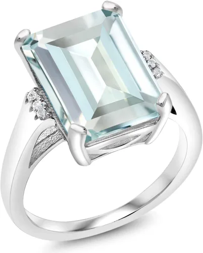 Vista 3 de Gem Stone King Anillo de compromiso con piedra natal de 5-10 quilates para mujer, plata de ley 925, corte esmeralda de 0.55 x 0.39 pulgadas