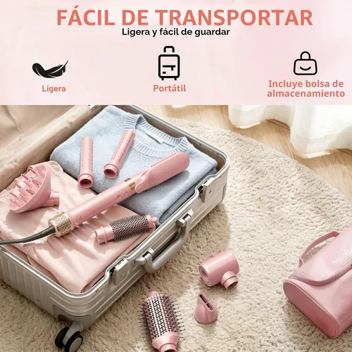 Vista 9 de Mythsight Dual Voltage StyleVibe 8-en-1 Secadora de pelo y cepillo secador de pelo con estuche de viaje - Rulos de envoltura automática (L/R)