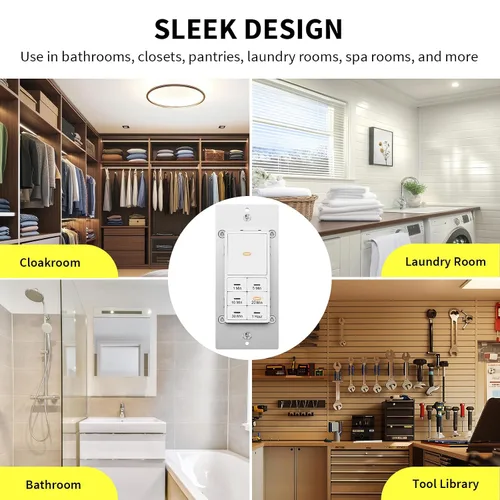 Vista 8 de Minoston Interruptor de luces de temporizador, 1-60 minutos, temporizador de pared de cuenta regresiva para ventiladores de baño, calentadores