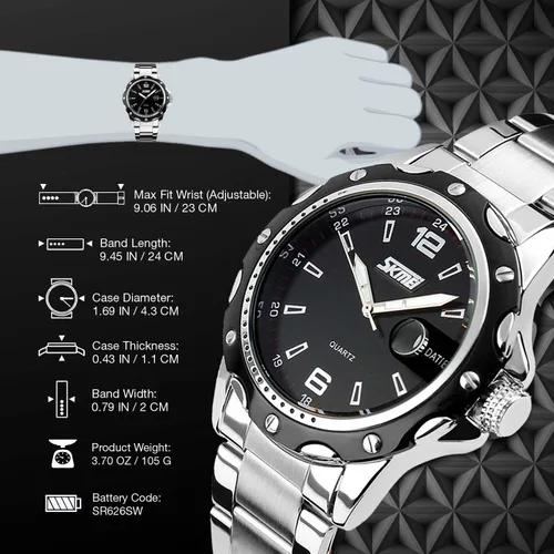 Vista 6 de cofuo Reloj analógico de cuarzo para hombre, con correa de acero inoxidable, reloj de cuarzo analógico, de lujo, para trabajo, casual, impermeable