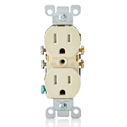 Vista 7 de Receptáculo Leviton de doble toma recta de 15 A, 125 V, con descarga a tierra, resistente a la manipulación, Blanco, T5320-WMP, 120 volts