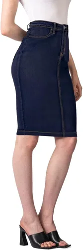 Vista 3 de Lexi - Falda de mezclilla elástica para mujer súper cómoda y de ajuste perfecto