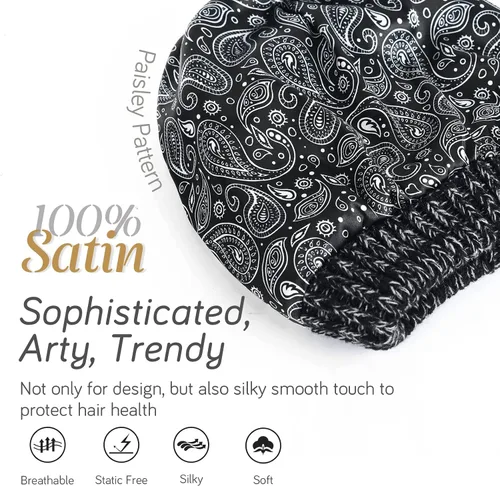 Vista 70 de FURTALK Gorro de invierno para mujer, con forro de satén, tejido trenzado, grueso, holgado, gorro cálido