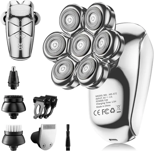 Vista 10 de SHPAVVER Afeitadoras de cabeza para hombres calvos: maquinilla de afeitar eléctrica 5 en 1 - Kit de aseo de afeitar impermeable IPX7 para hombres