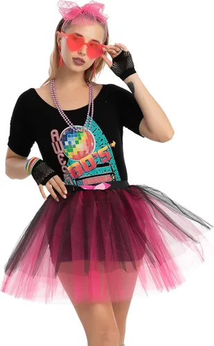 Vista 4 de Spooktacular Creations 80s Outfit Woman Halloween Accessories Set, 80s Costumes for Adults with T-Shirt Tutu Headband & Other