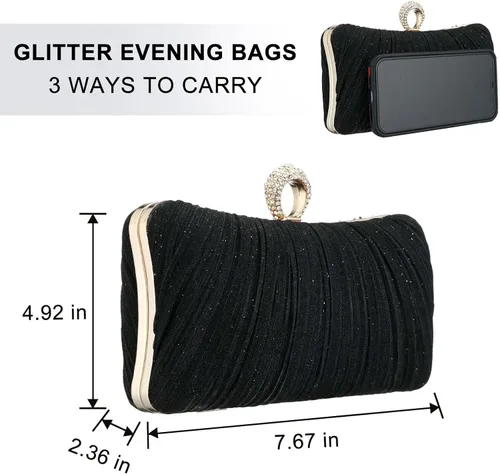 Vista 4 de Bolso de mano de noche dorado con purpurina para mujer, bolso de noche plisado para fiesta de boda y novia
