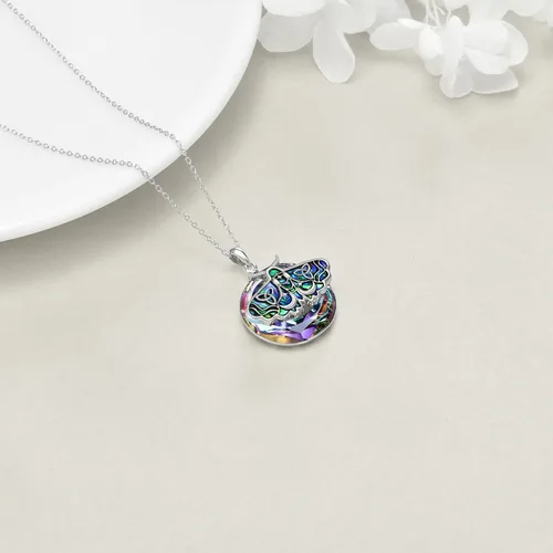 Vista 9 de TIGER RIDER Collar de plata de ley con diseño de ábala de polilla gótica, urna y cristal para mujer