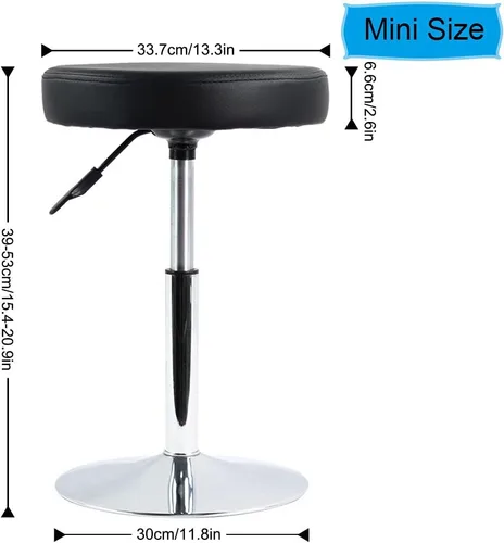 Vista 3 de FURWOO Black Short Shop Stool - Taburete giratorio de altura ajustable para oficina, spa, salón, manicura y estaciones de tatuaje, pequeño