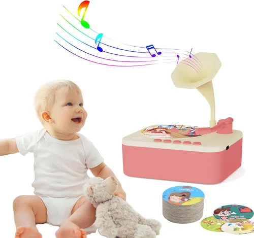 Vista 9 de Fonógrafo para niños con 96 tarjetas, reproductor de música de cuentos para niños de 3 a 12 años, juguete sensorial musical para niños y niñas