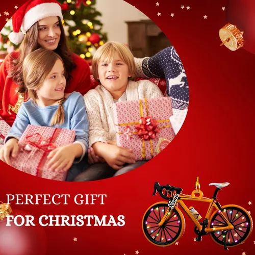 Vista 3 de Adorno personalizado para ciclismo de montaña, nombre personalizado y adorno para árbol de Navidad del año 2025, regalos de ciclista de montaña