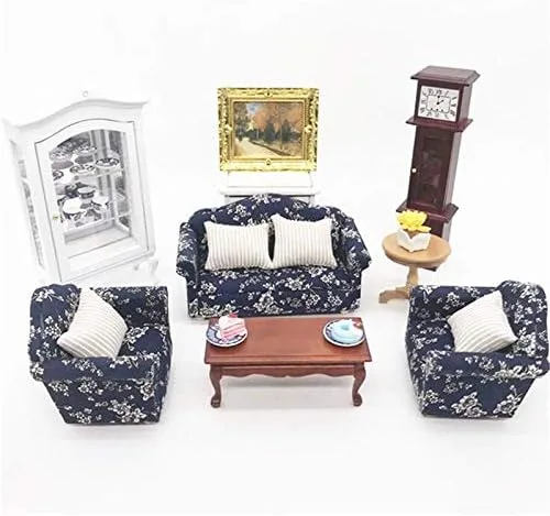 Vista 4 de EatingBiting 1:12 Casa de muñecas Muebles en miniatura Sofá 1 sofá doble + 2 sofás individuales Juego de 3 piezas Sala de estar 1:12 Casa de muñecas