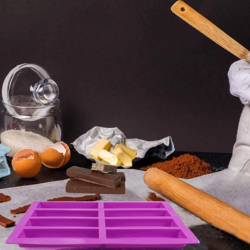 Vista 3 de Molde de silicona rectangular grande para barra de granola, 2 unidades, 8 cavidades nutricionales para cereales, barra energética para magdalenas