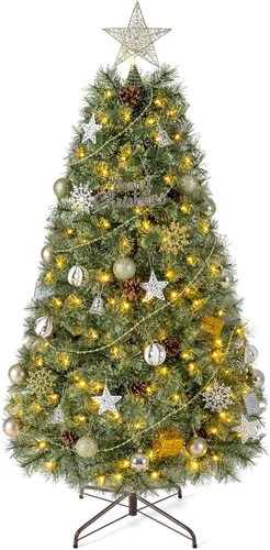 Vista 22 de Goplus Árbol de Navidad de abeto artificial preiluminado de 4.5 pies con Rosa
