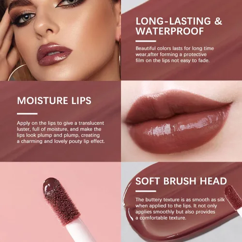 Vista 102 de BAISEN DIARY 2 en 1 doble punta mate delineador de labios y brillo de labios, lápiz combinado de labios marrón nude degradado, delineador de labios