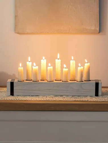 Vista 9 de NUPTIO Candelabro de madera para centro de mesa: candelabro cónico de 16.5 pulgadas de largo - Portavelas de granja para Navidad, hogar, comedor
