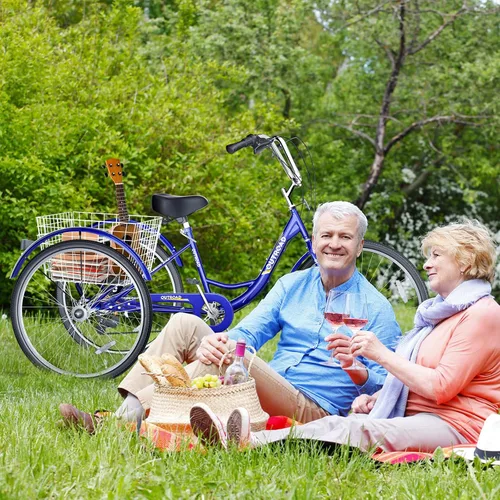 Vista 2 de Triciclo para adultos de 7 velocidades, bicicleta de 3 ruedas de 26 pulgadas con cesta grande para mujeres, hombres y personas mayores, triciclo
