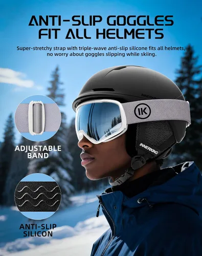 Vista 7 de Innerking OTG - Gafas de esquí aprobadas por SGS, para usar sobre gafas de nieve, snowboard, invierno, antivaho para adultos, jóvenes, hombres