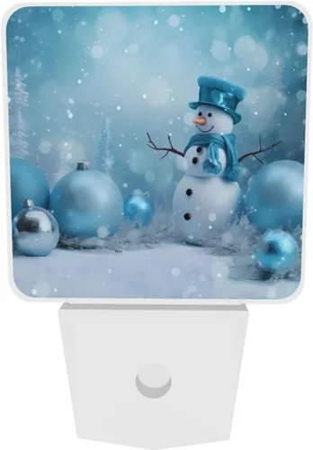 Vista 6 de Juego de 2 lámparas LED de noche enchufables de muñeco de nieve, con sensor automático, copos de nieve de Navidad, juego de 2 luces nocturnas