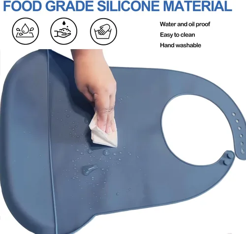 Vista 5 de Baberos de silicona para adultos, baberos ajustables y lavables para hombres y mujeres mayores, impermeables para ancianos con atrapador de migas
