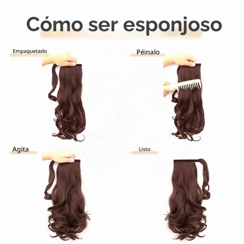 Vista 7 de Extensiones de cabello de cola de caballo de 16 pulgadas con clip Caoba