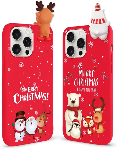 Vista 32 de Pack de 2 Fundas Lindas de Navidad para iPhone 7/8 / SE 2020/2022 4.7", Oso Rojo, Alce, Muñeca 3D, Muñeco de Nieve, Patrón Feliz Navidad, Silicona