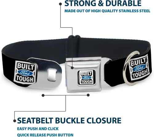 Vista 4 de Buckle-Down BUILT FORD TOUGH Logo2 - Collar de perro con hebilla para cinturón de seguridad, negro/blanco/azul, 1 pulgada de ancho, se adapta a