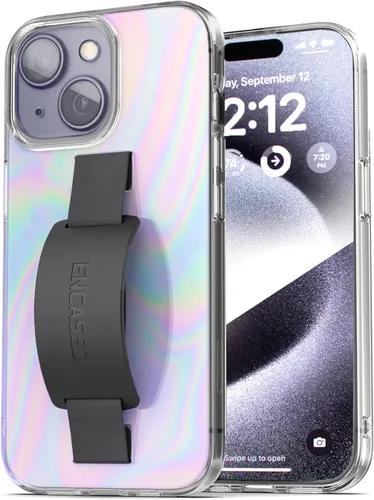 Vista 12 de ENCASED Funda de agarre con correa de mano, diseñada para iPhone 15 con bucle para el dedo (2023) Soporte de teléfono de silicona cómodo - Negro
