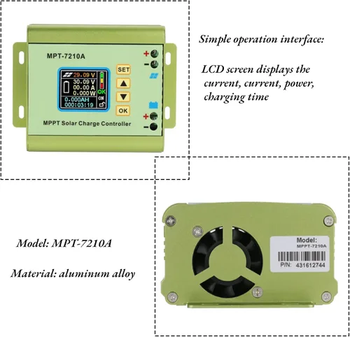 Vista 7 de Controlador solar MPPT DC12-60v, MPT-7210A controlador LCD Pantalla LCD Regulador de panel solar de energía para batería de litio