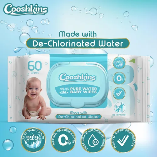 Vista 2 de Toallitas descloradas para bebés de agua pura Suave y grueso, 60 unidades (paquete de 1) toallitas suaves sin perfume para pieles sensibles