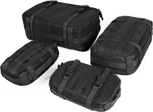 Vista 19 de Juego de 4 cubos de embalaje tácticos, bolsa de almacenamiento de malla compresible, organizador portátil Edc Molle.