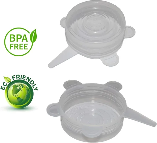 Vista 4 de Paquete de 4 fundas elásticas de silicona para latas - Tapas de almacenamiento de alimentos para mascotas y seres humanos Reusable Universal