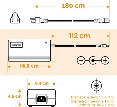 Vista 5 de Syvrac Cargador Eléctrico de Bicicleta 48-54.6V 2A para Batería de Litio de 48V Voltaje de Entrada AC120V (Conector Jack DC2.1MM)