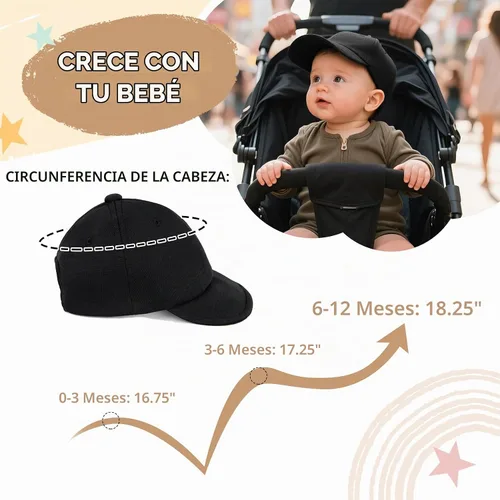 Vista 7 de Durio Gorra de béisbol para bebé, UPF 50+, con espalda elástica, 0-12 meses Un negro