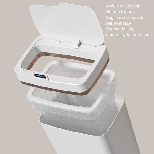 Vista 6 de Asixxsix Bote de basura de baño sin contacto, 18 L, 4.75 galones, con sensor de movimiento automático, funciona con pilas, delgado e inteligente