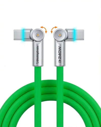 Vista 11 de chubbycable Chubby RotateX - Cable de carga rápida giratorio de 240 W, doble 180°, con luz LED, cable USB C de silicona suave, cable de carga extra
