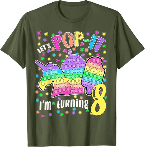 Vista 85 de Let's Pop-it I'm turning 8 Colorful 8th Birthday - Camiseta para niña, Negro