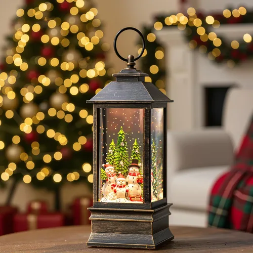 Vista 21 de Linterna de globo de nieve de Navidad con agua con escena de jengibre, funciona con batería o USB, luz musical iluminada, decoración festiva