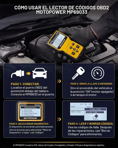 Vista 2 de MOTOPOWER MP69033 - Lector de código, OBD2, escáner, para automóvil, fallo del motor, herramienta de diagnóstico, CAN, para todos los coches