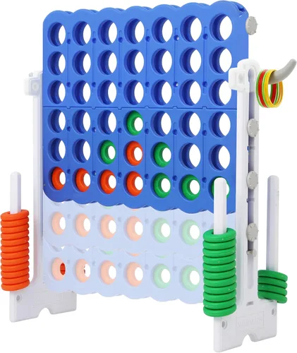 Vista 8 de SDADI - Juego gigante ajustable en altura de 4 en fila, juego Jumbo 2-en-1 de 4 anotaciones con juego de lanzamiento de anillos, juego de patio