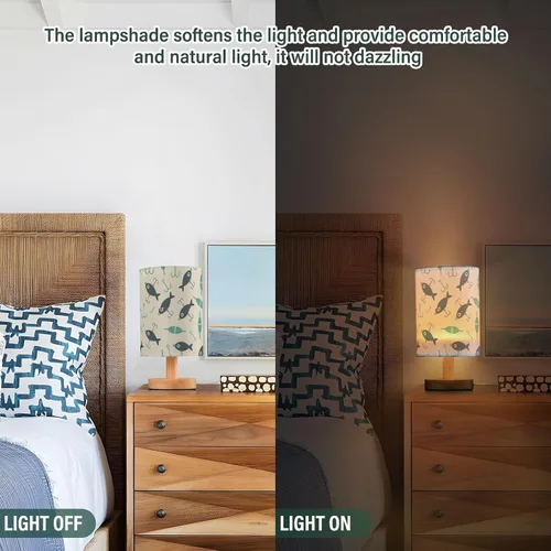 Vista 5 de Fishing Fish Small Desk Lamp for Bedroom Nightstand Bedside Lamps with USB Table Lamp with Fabric Night Light for Living Room