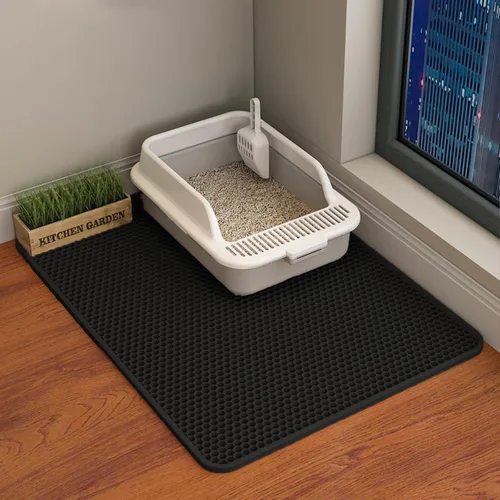 Vista 9 de HCY&WLD Tapete para arena de gatos, 45x26/35x24/30x22/24x18 pulgadas, tapete de doble capa para caja de arena de gatos, EVA antideslizante