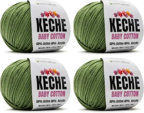 Vista 111 de Keche Hilo de Algodón, 60% Algodón 40% Hilo Acrílico, Hilo de Algodón Suave para Crochet y Tejer, Hilo Amigurumi 1 Madeja/Bola 1.76 Oz (50g) / 180